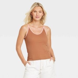 Universal Thread Colorblock Cami Tank Top NWT Sz L Brown Clay Pink Ribbed Knit